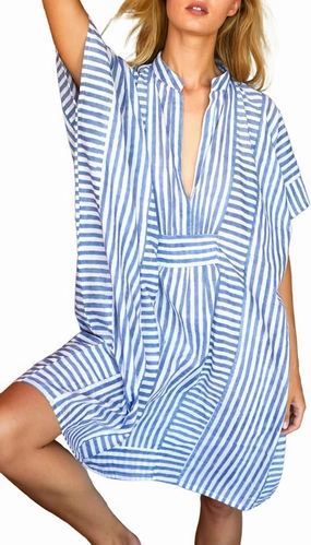 CHARTOU Women's Striped Beach Cover Up Dress Baggy Batwing Sleeve Short Sundress Tunic Shirt Dresses Summer