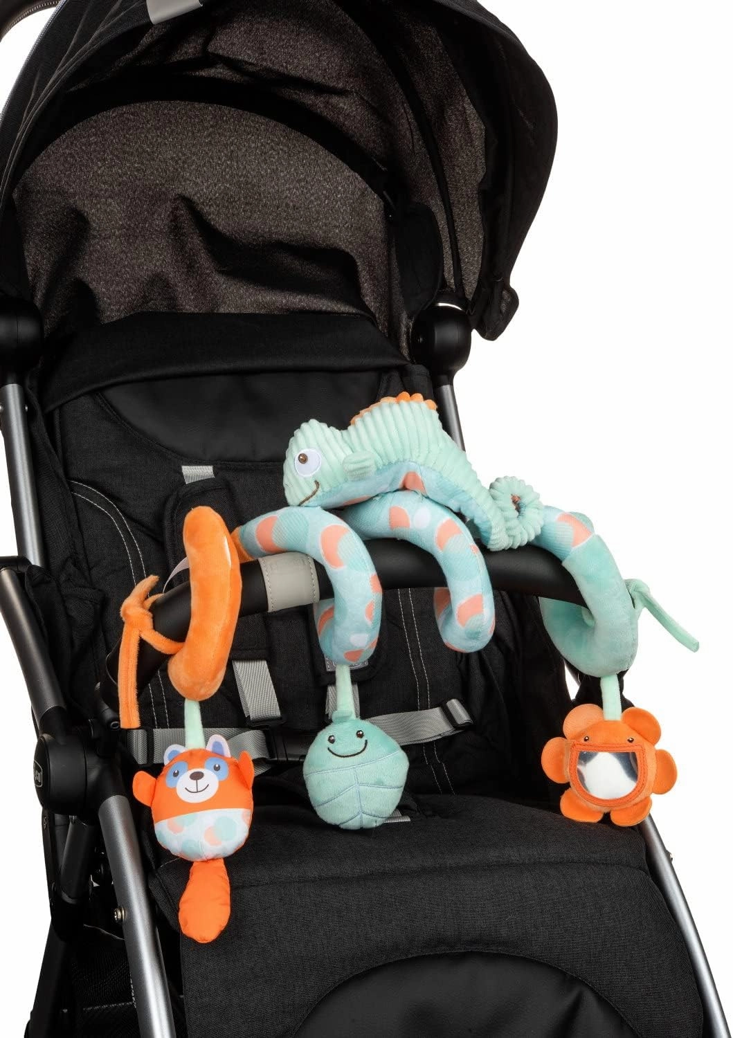 Chicco Chameleon Activity Spiral, Stroller Toy, From 0 Months, Leaf with Crinkle Effect, Flower Shaped Mirror, Recycled Plastic Packaging