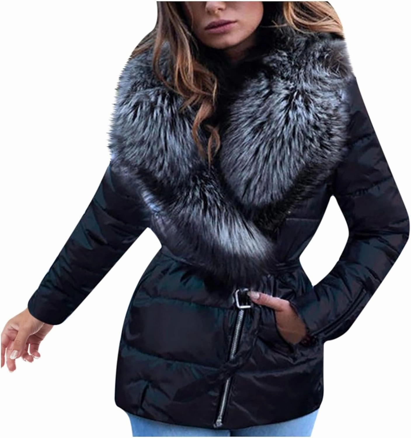 ChicCrate Sherpa Fleece Lined Jacket Women Hood Puffer Jacket Raw Hem Puffy Bubble Cotton Padded Thick Warm Coat