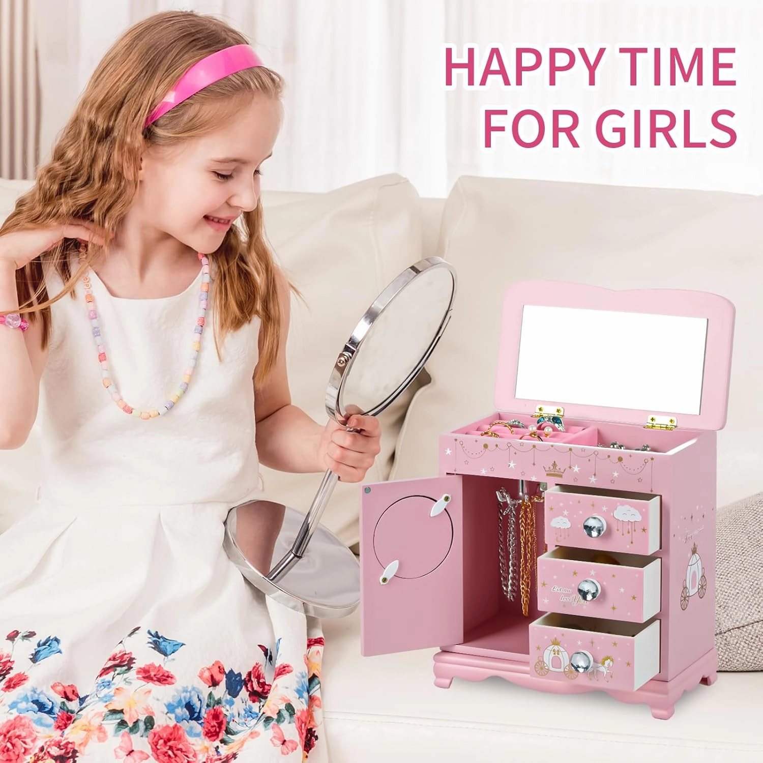 Children jewelry box for girls Pink Princess Castle girls jewelry box Little girl birthday christmas Gift kids jewelry box, A pink3