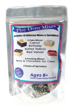 Children's Easy to Bake Oven Mixes Play Toy Real 10 Cake Super Pack Mega Refill Kit Carrot Birthday Butter Yellow Red Velvet Frosting Sprinkles Ultimate Set Cooking Baking Supplies Net Wt 11 oz