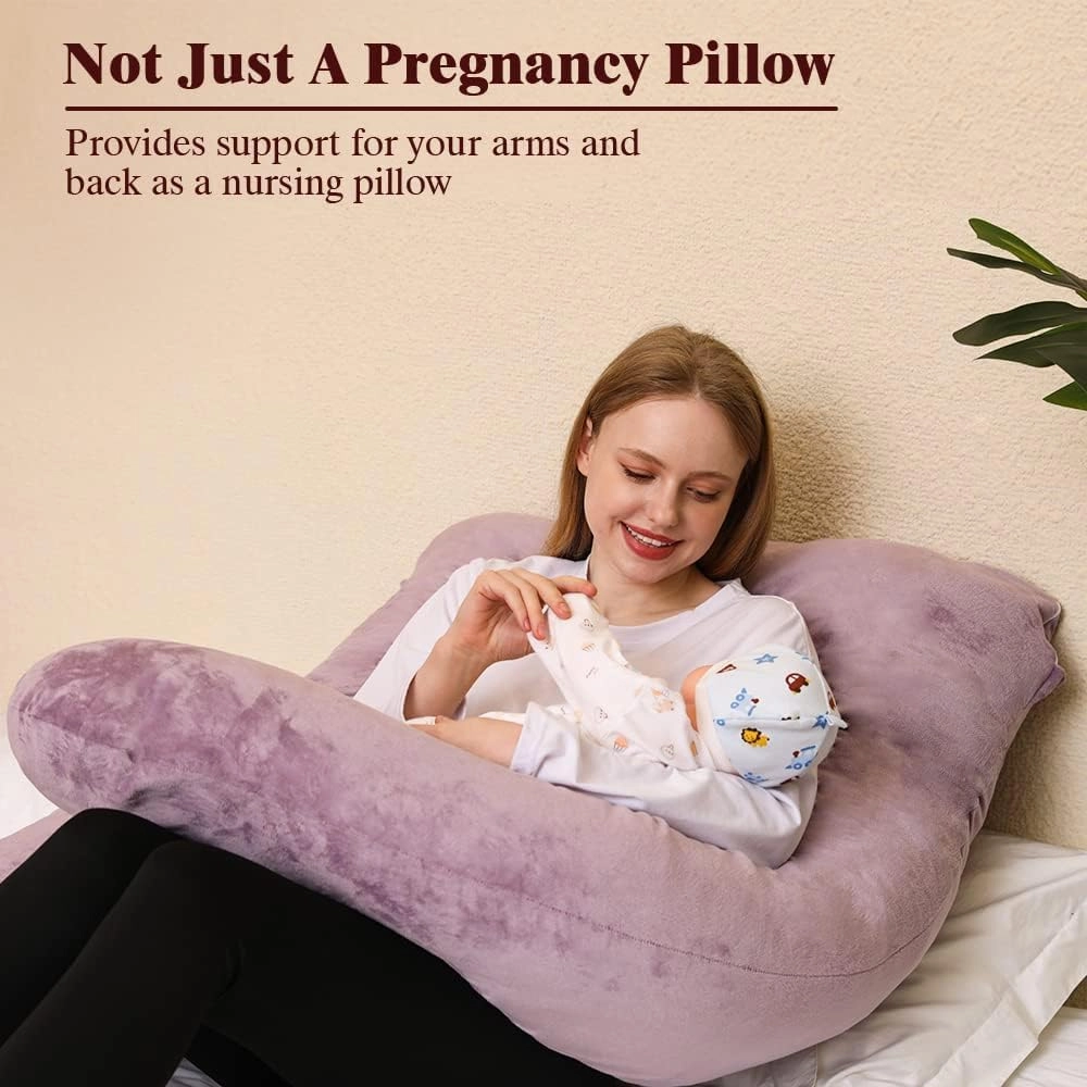Chilling Home Pregnancy Pillow, U Shape Pregnancy Pillows for Sleeping, 55in Body Pillow for Sleeping, Body Pillows for Adults, Maternity Pillow, Velvet Removable Cover, Pink