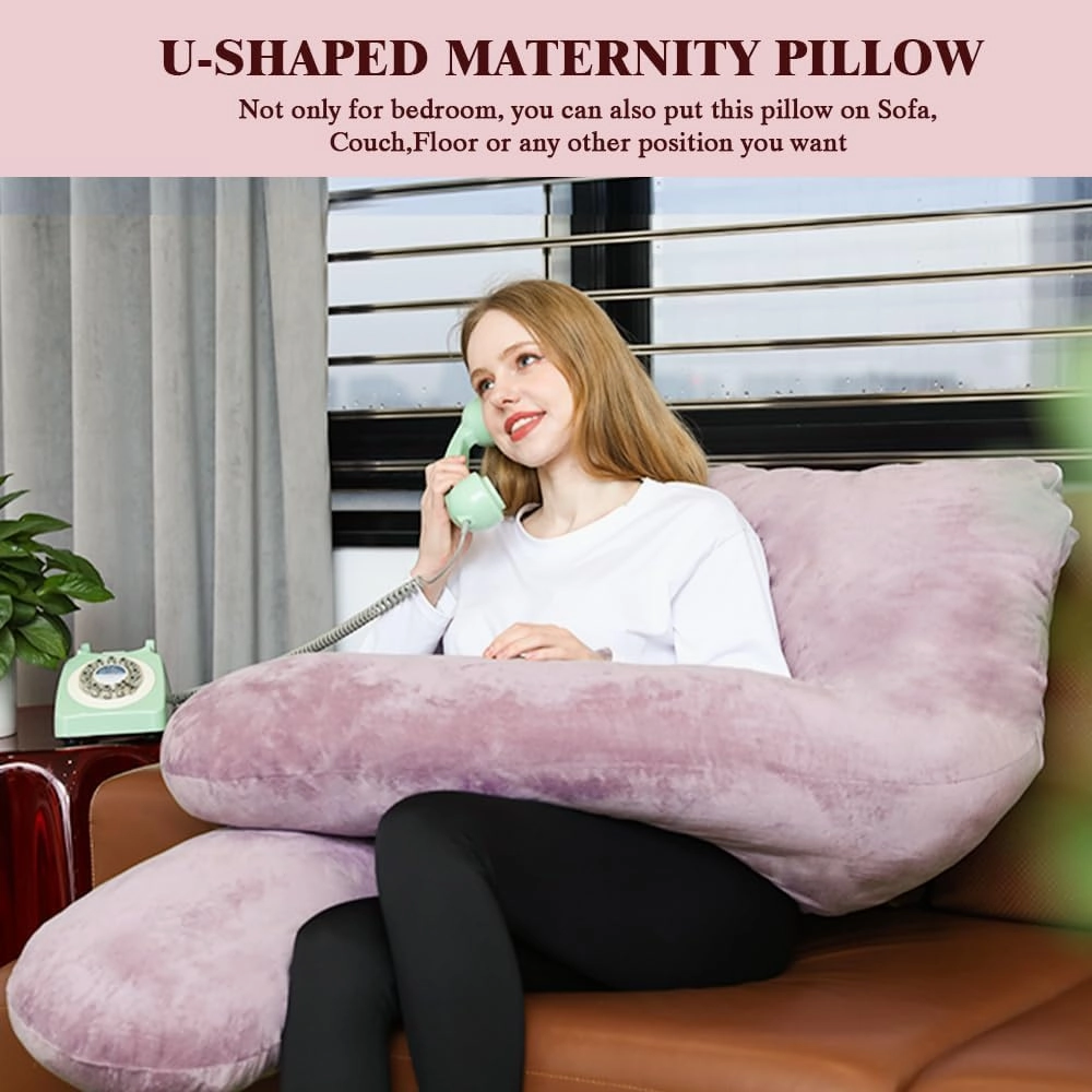 Chilling Home Pregnancy Pillow, U Shape Pregnancy Pillows for Sleeping, 55in Body Pillow for Sleeping, Body Pillows for Adults, Maternity Pillow, Velvet Removable Cover, Pink