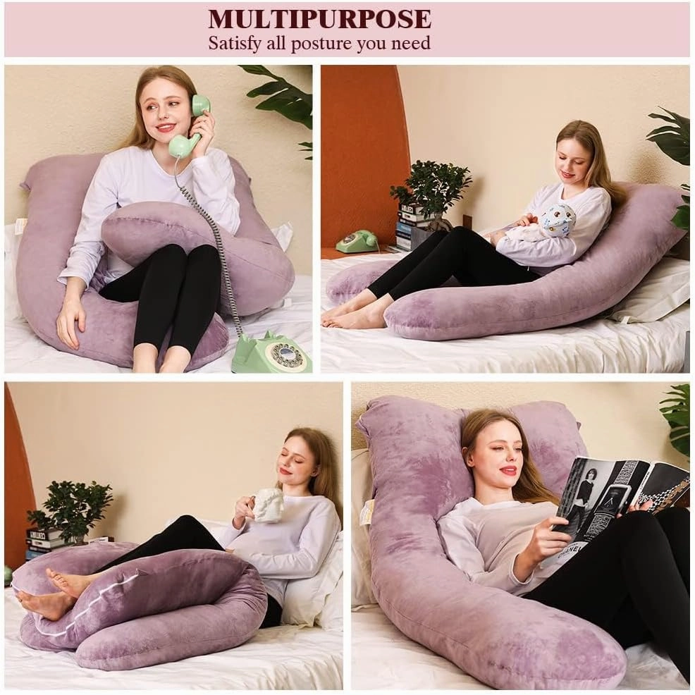 Chilling Home Pregnancy Pillow, U Shape Pregnancy Pillows for Sleeping, 55in Body Pillow for Sleeping, Body Pillows for Adults, Maternity Pillow, Velvet Removable Cover, Pink