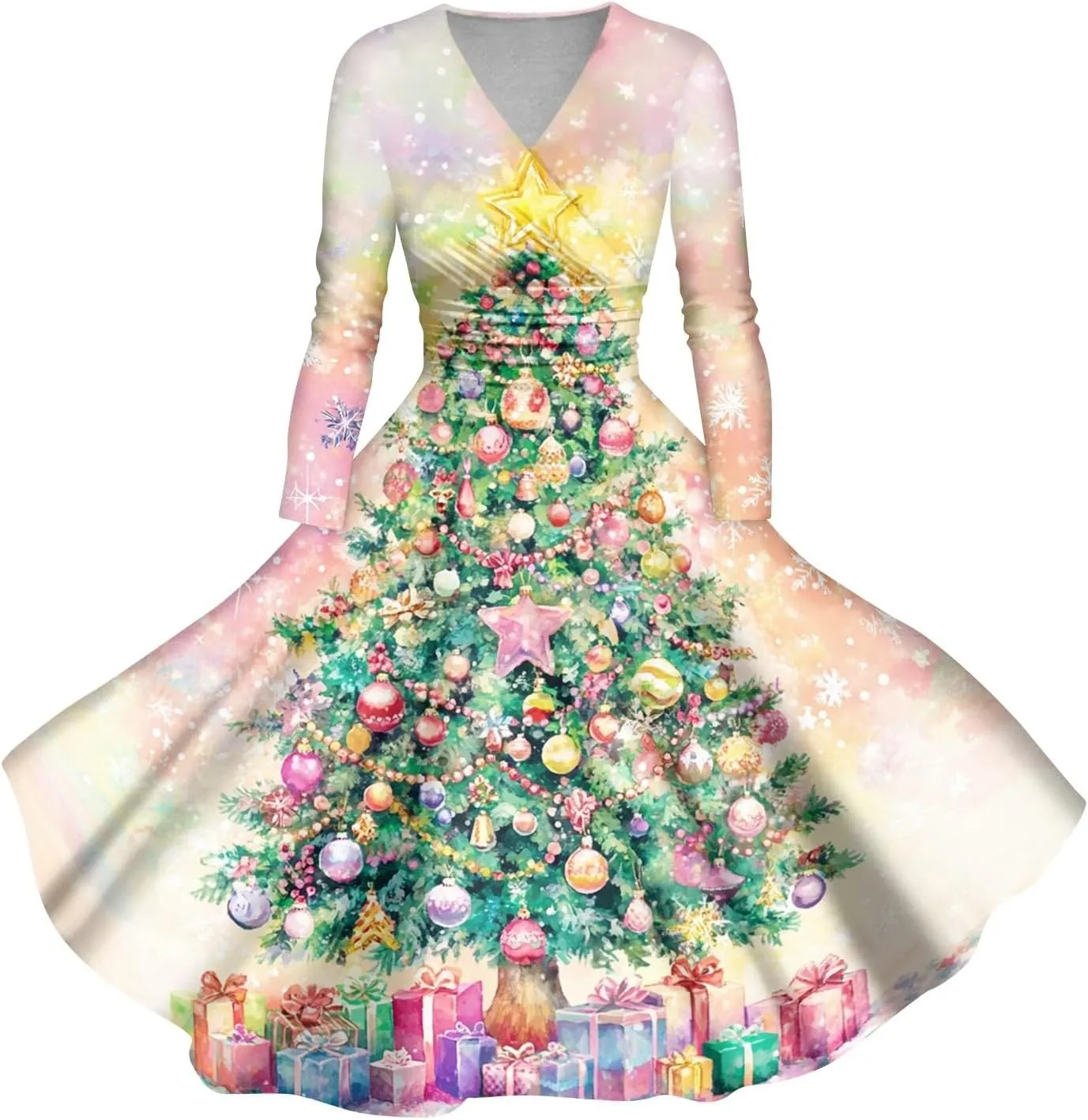 Christmas Dresses for Women 2024 Casual Christmas Letter Print Elegant Dress Long Sleeve V Neck Sexy Party Dress