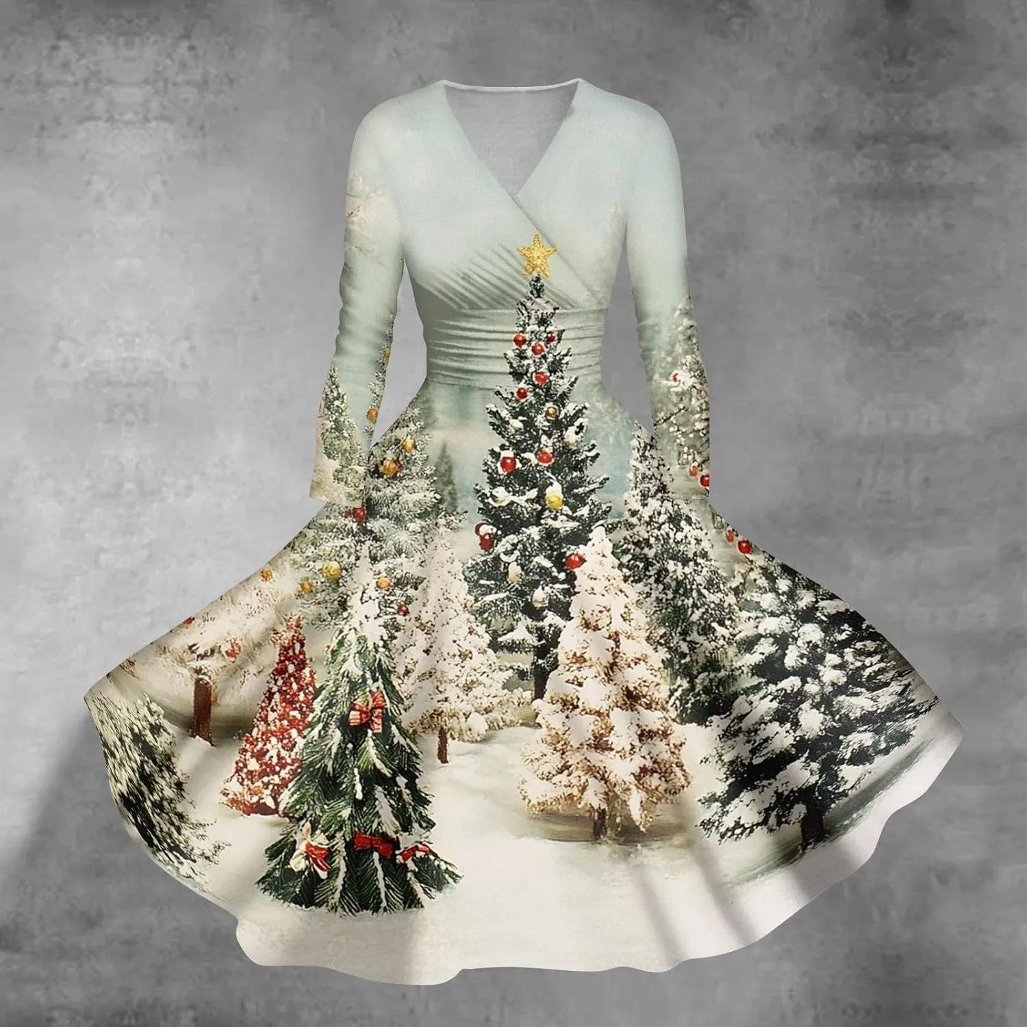 Christmas Dresses for Women 2024 Casual Christmas Letter Print Elegant Dress Long Sleeve V Neck Sexy Party Dress