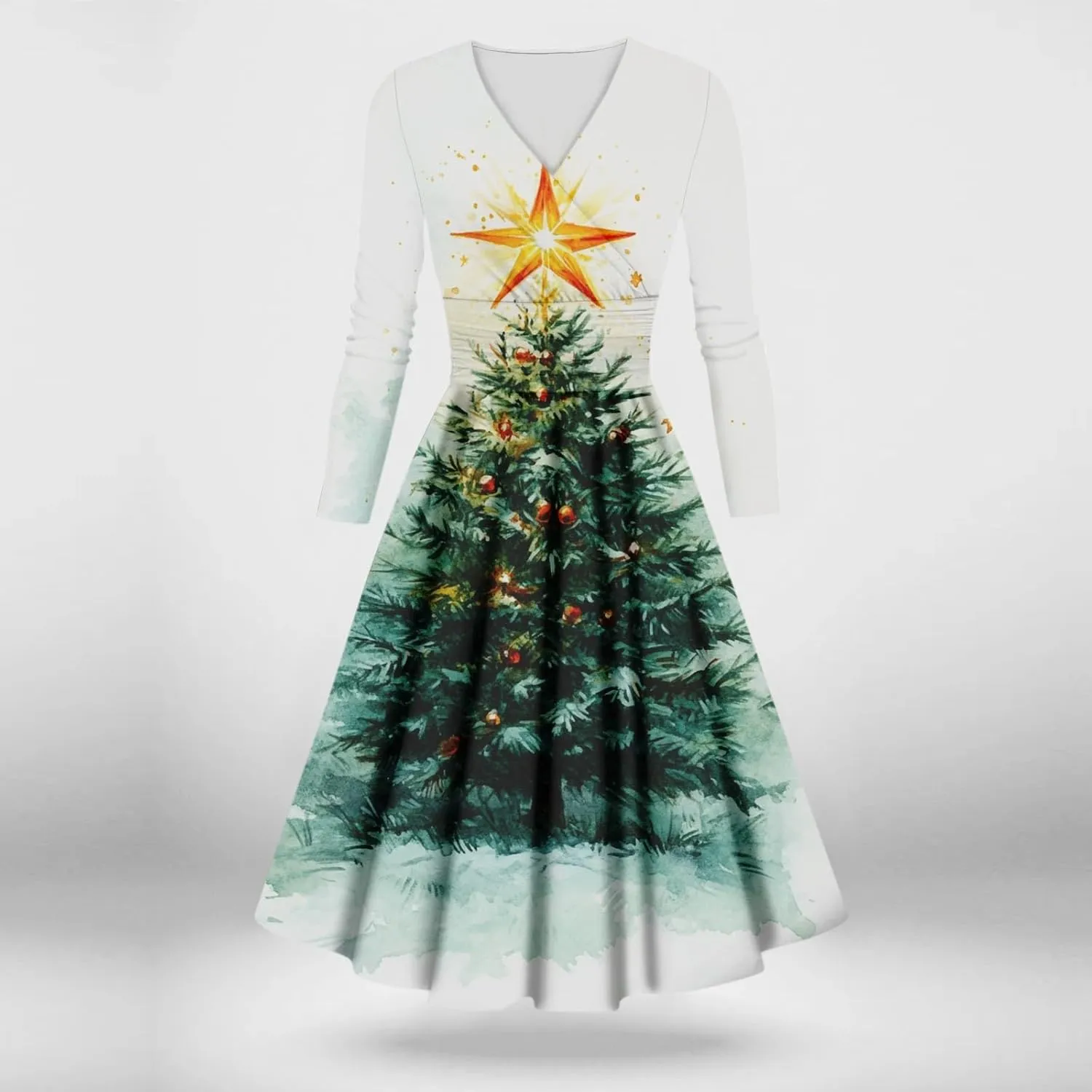 Christmas Dresses for Women 2024 Casual Christmas Letter Print Elegant Dress Long Sleeve V Neck Sexy Party Dress