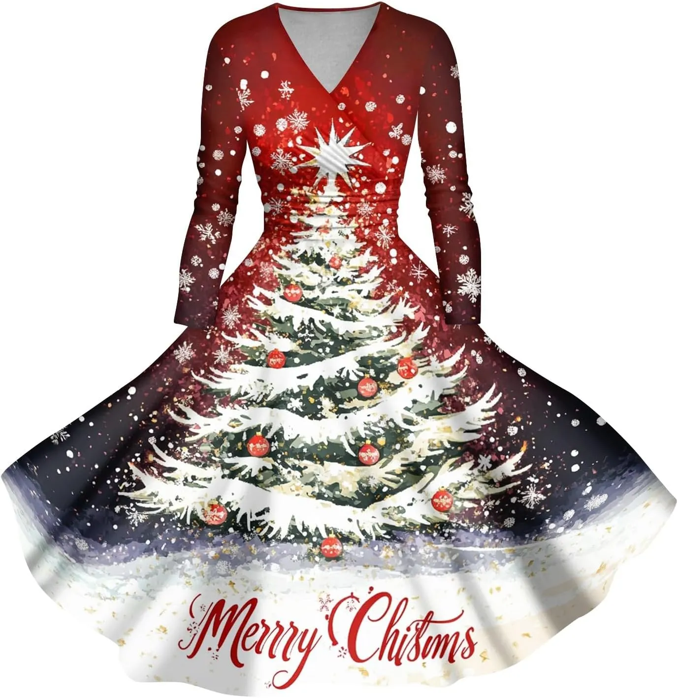 Christmas Dresses for Women 2024 Casual Christmas Letter Print Elegant Dress Long Sleeve V Neck Sexy Party Dress