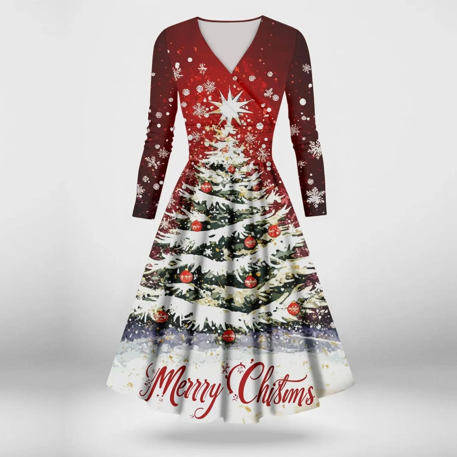 Christmas Dresses for Women 2024 Casual Christmas Letter Print Elegant Dress Long Sleeve V Neck Sexy Party Dress