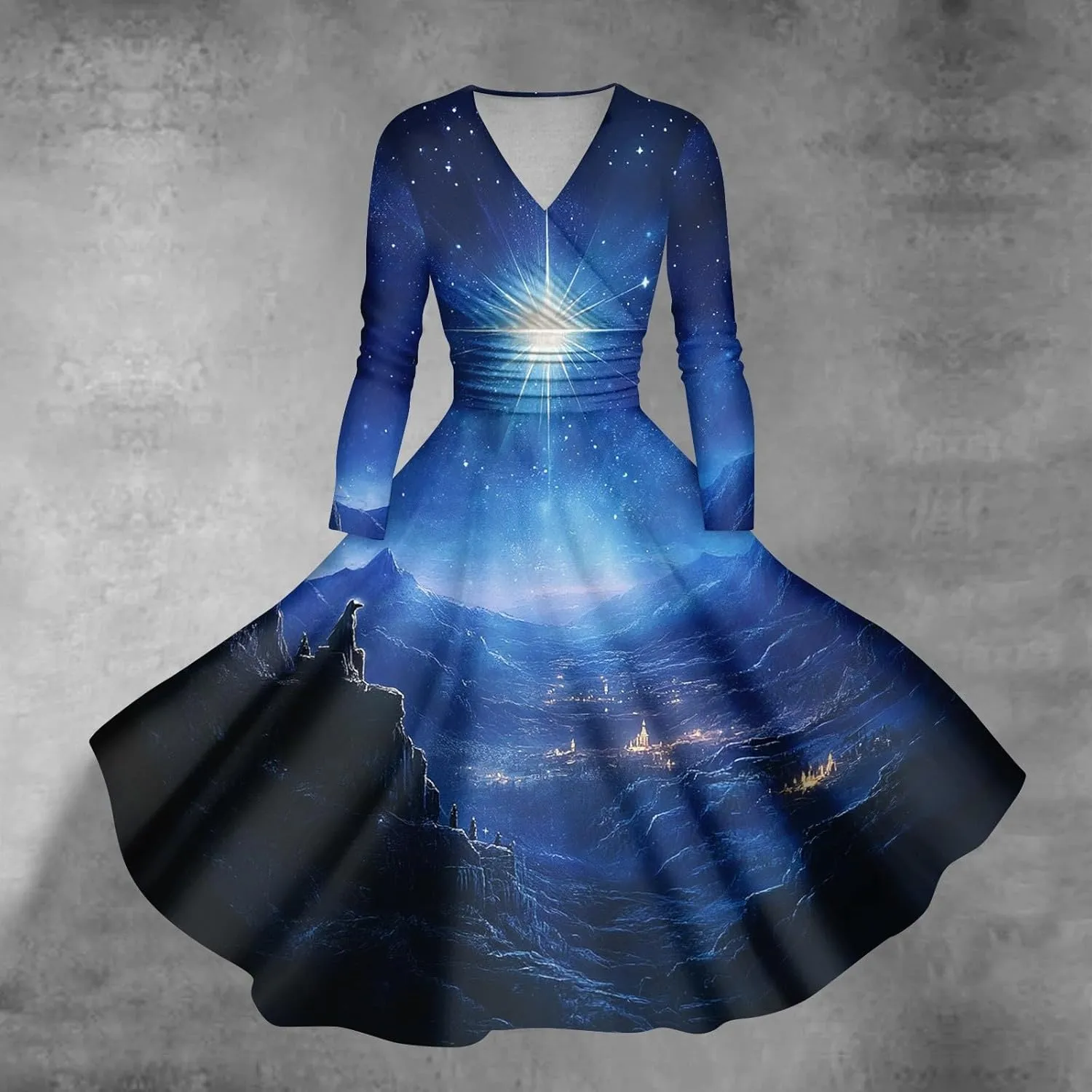 Christmas Dresses for Women 2024 Casual Christmas Letter Print Elegant Dress Long Sleeve V Neck Sexy Party Dress