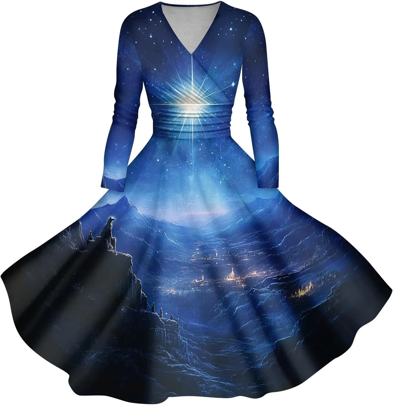 Christmas Dresses for Women 2024 Casual Christmas Letter Print Elegant Dress Long Sleeve V Neck Sexy Party Dress
