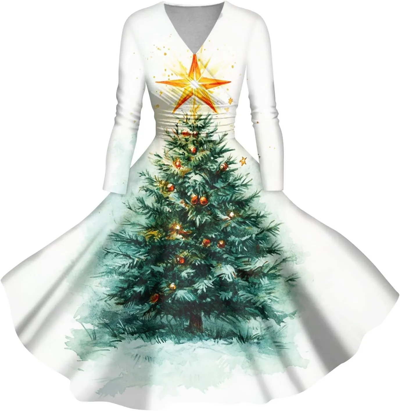 Christmas Dresses for Women 2024 Casual Christmas Letter Print Elegant Dress Long Sleeve V Neck Sexy Party Dress