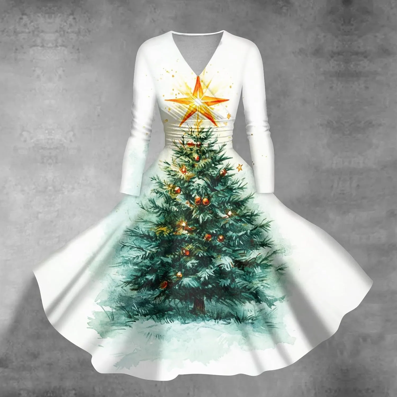 Christmas Dresses for Women 2024 Casual Christmas Letter Print Elegant Dress Long Sleeve V Neck Sexy Party Dress