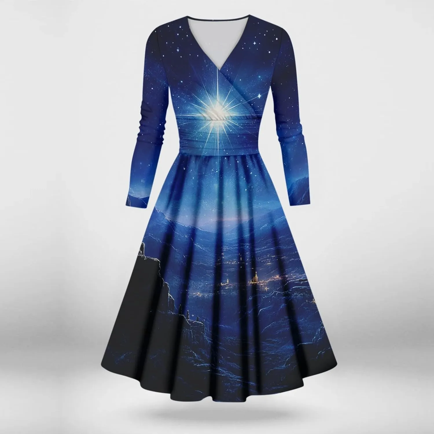 Christmas Dresses for Women 2024 Casual Christmas Letter Print Elegant Dress Long Sleeve V Neck Sexy Party Dress