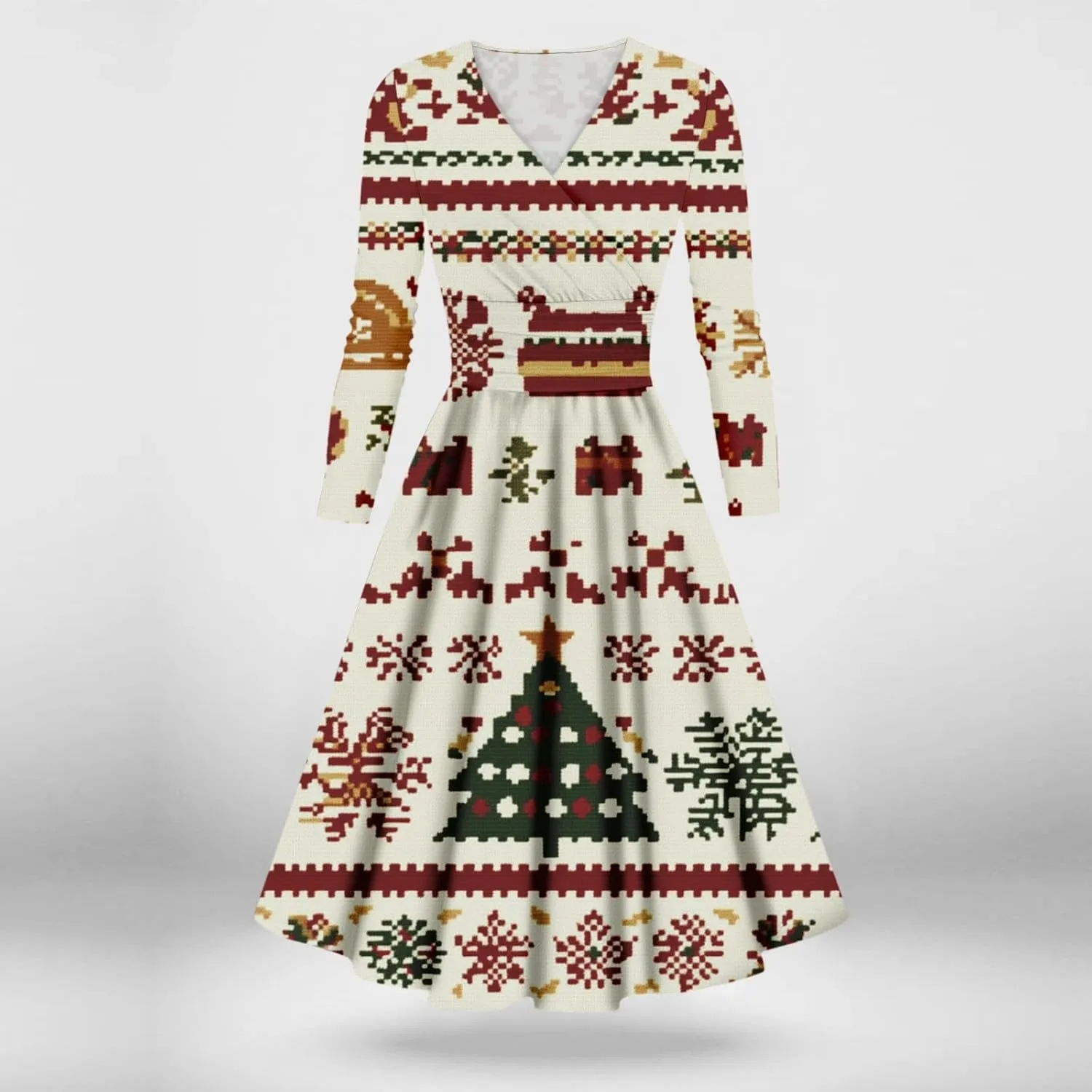 Christmas Dresses for Women 2024 Casual Christmas Letter Print Elegant Dress Long Sleeve V Neck Sexy Party Dress