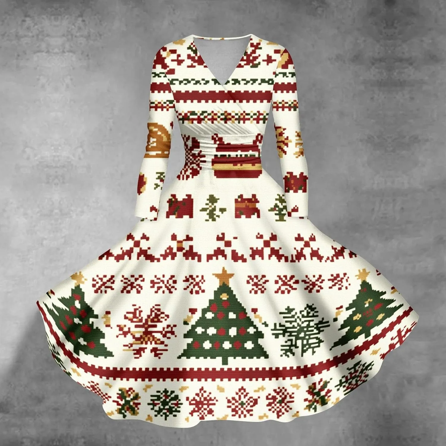 Christmas Dresses for Women 2024 Casual Christmas Letter Print Elegant Dress Long Sleeve V Neck Sexy Party Dress