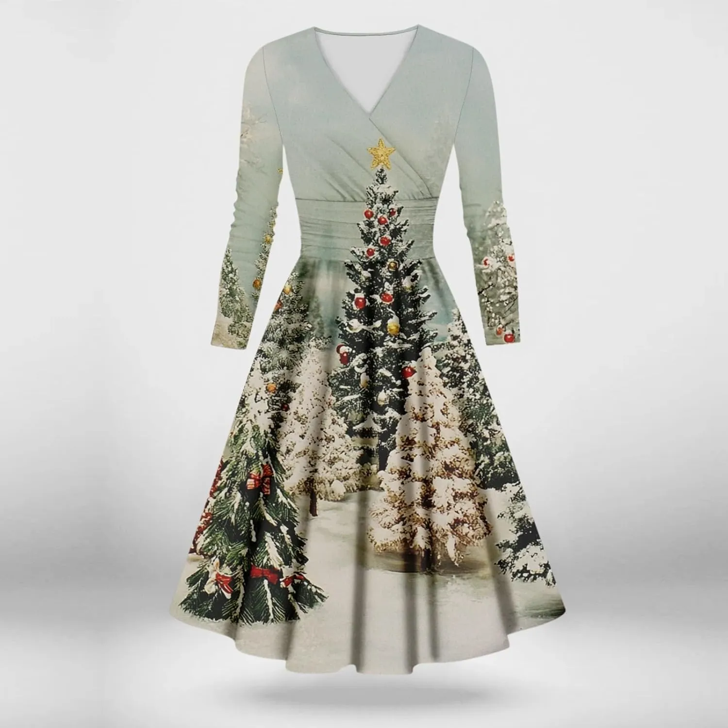 Christmas Dresses for Women 2024 Casual Christmas Letter Print Elegant Dress Long Sleeve V Neck Sexy Party Dress