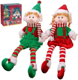 Christmas Elves 24" Decorations Dolls Big Plush Figurines Packed in Color Box Soft Stuffed Holiday Ornaments Xmas Decor Adorable Gifts Boy and Girl Set of 2