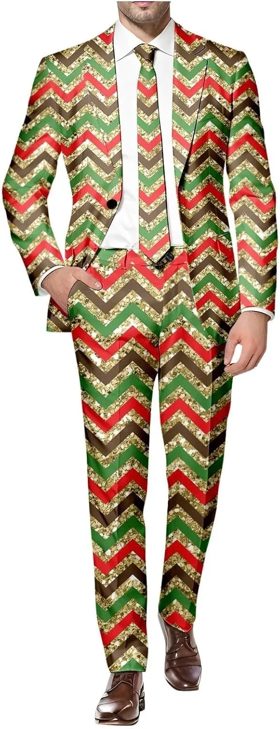 Christmas Suit for Men 2 Piece trajes navideños para Hombre Funny Snowflake Print Holiday Party Suits Festive Outfits