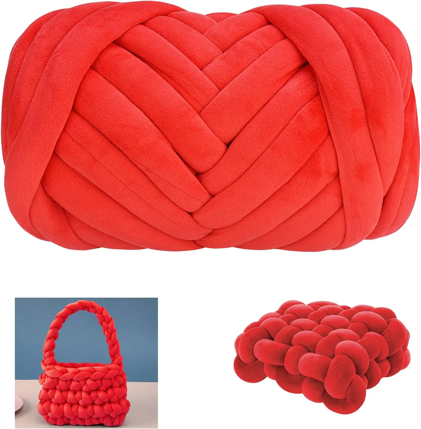 Chunky Cotton Yarn for Arm Knitting Crochet Super Saver Jumbo Giant Bulky Premier Yarn for Making Pets House Blanket (Big Red)