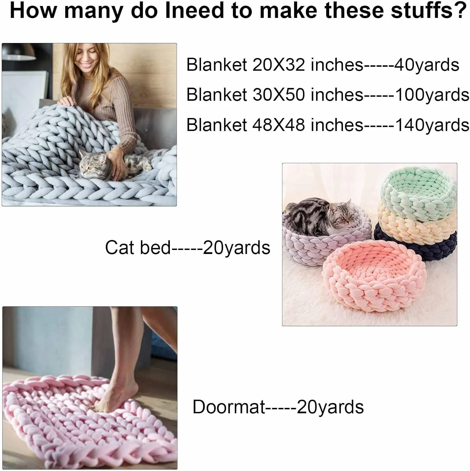 Chunky Cotton Yarn for Arm Knitting Crochet Super Saver Jumbo Giant Bulky Premier Yarn for Making Pets House Blanket (Black)