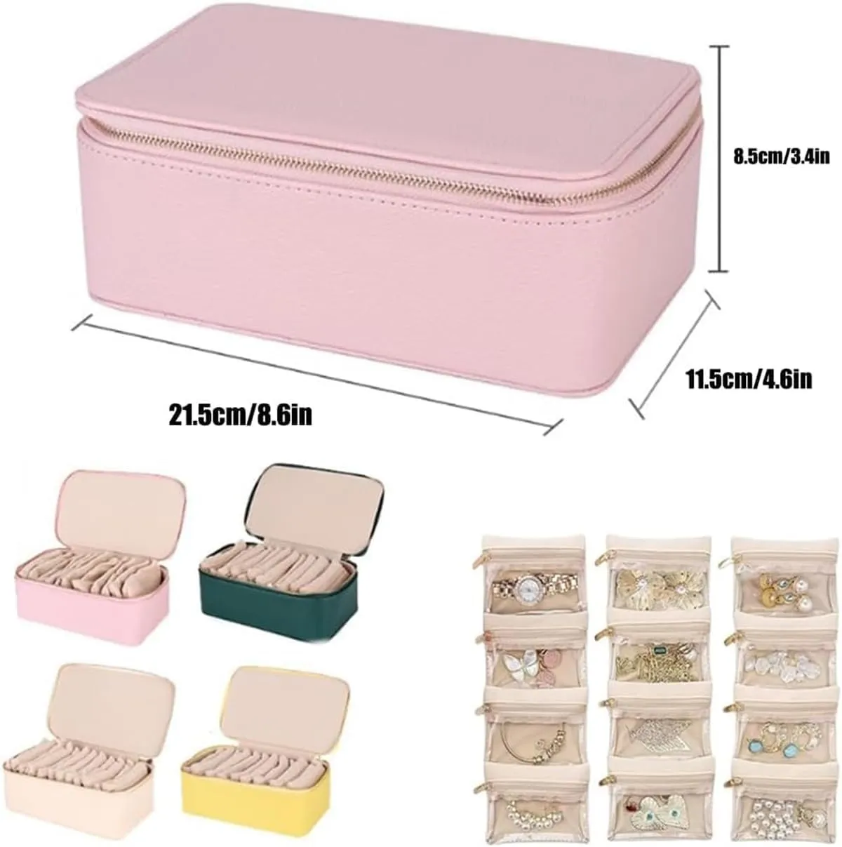 Circulatne Travel Jewelry Box with Small Pouches, Portable PU Leather Jewelry Organizer Box with 12 Velvet Pouches for Girls Womens Earring, Necklace, Rings, Bracelets (Yellow)