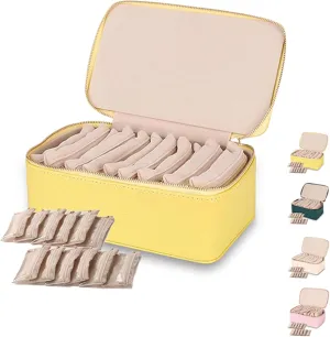 Circulatne Travel Jewelry Box with Small Pouches, Portable PU Leather Jewelry Organizer Box with 12 Velvet Pouches for Girls Womens Earring, Necklace, Rings, Bracelets (Yellow)