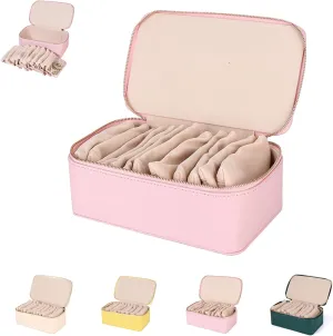 Circulatne Travel Jewelry Box with Small Pouches, Portable PU Leather Jewelry Organizer Box with 12 Velvet Zipped Bags, Waterproof Travel Case for Earring & Necklace (Pink)