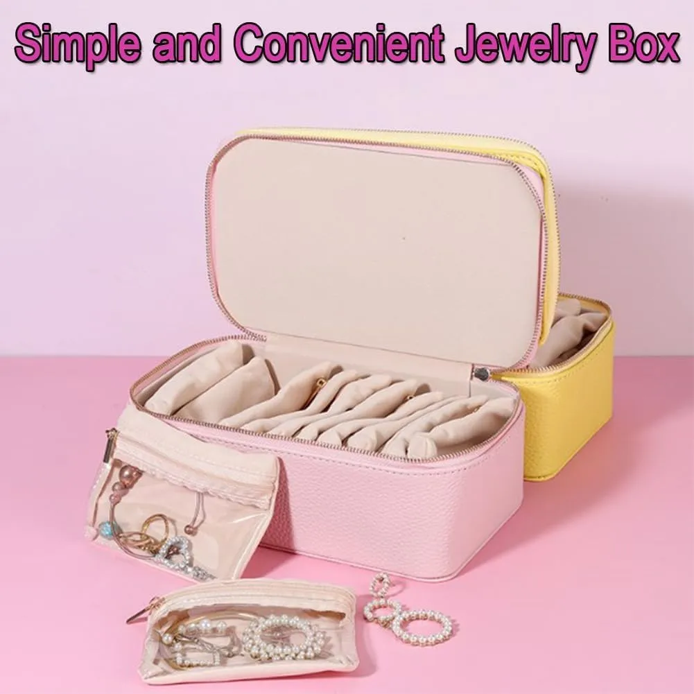 Circulatne Travel Jewelry Box with Small Pouches, Portable PU Leather Travel Jewelry Box with Small Pouches, Rings, Earrings, Necklaces Keeper with 12 Velvet Pouches (Large Pink)