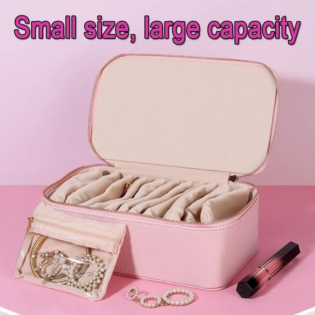 Circulatne Travel Jewelry Box with Small Pouches, Portable PU Leather Travel Jewelry Box with Small Pouches, Rings, Earrings, Necklaces Keeper with 12 Velvet Pouches (Large Pink)