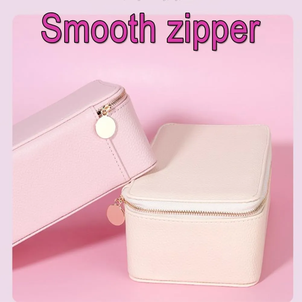 Circulatne Travel Jewelry Box with Small Pouches, Portable PU Leather Travel Jewelry Box with Small Pouches, Rings, Earrings, Necklaces Keeper with 12 Velvet Pouches (Large Pink)