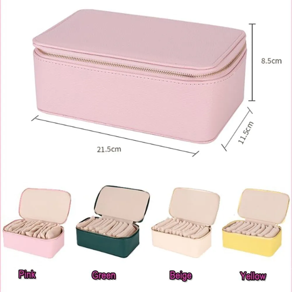 Circulatne Travel Jewelry Box with Small Pouches, Portable PU Leather Travel Jewelry Box with Small Pouches, Rings, Earrings, Necklaces Keeper with 12 Velvet Pouches (Large Pink)
