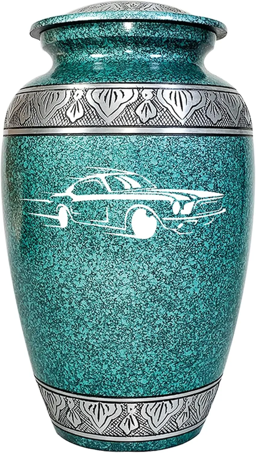 Classic Cars Cremation Urn for Human Ashes in Multiple Colors and Styles, Personalized Funeral Urn with Velvet Bag (Bluish Green)