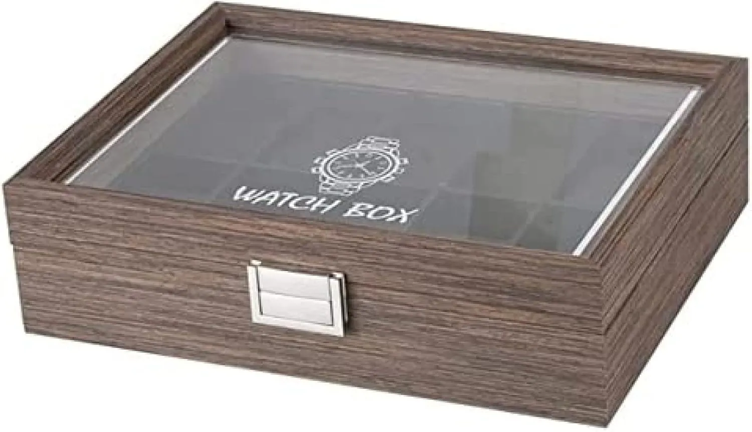=Classic Vintage Wood 10 Grids Watch Jewelry Display Storage Box Organizer Clear Lid Jewellery Holder,B,29.7 X 22.5 X 8.2cm