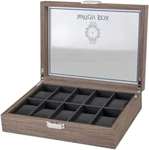 =Classic Vintage Wood 10 Grids Watch Jewelry Display Storage Box Organizer Clear Lid Jewellery Holder,B,29.7 X 22.5 X 8.2cm