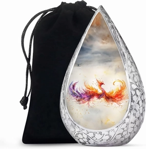 Colorful Rising Phoenix Cremation Urns for Human Ashes - Large Drop Urn for Ashes Adult Male and Female for Burial and Funeral with Velvet Bag, 10 Inch - Ash Urns for Humans