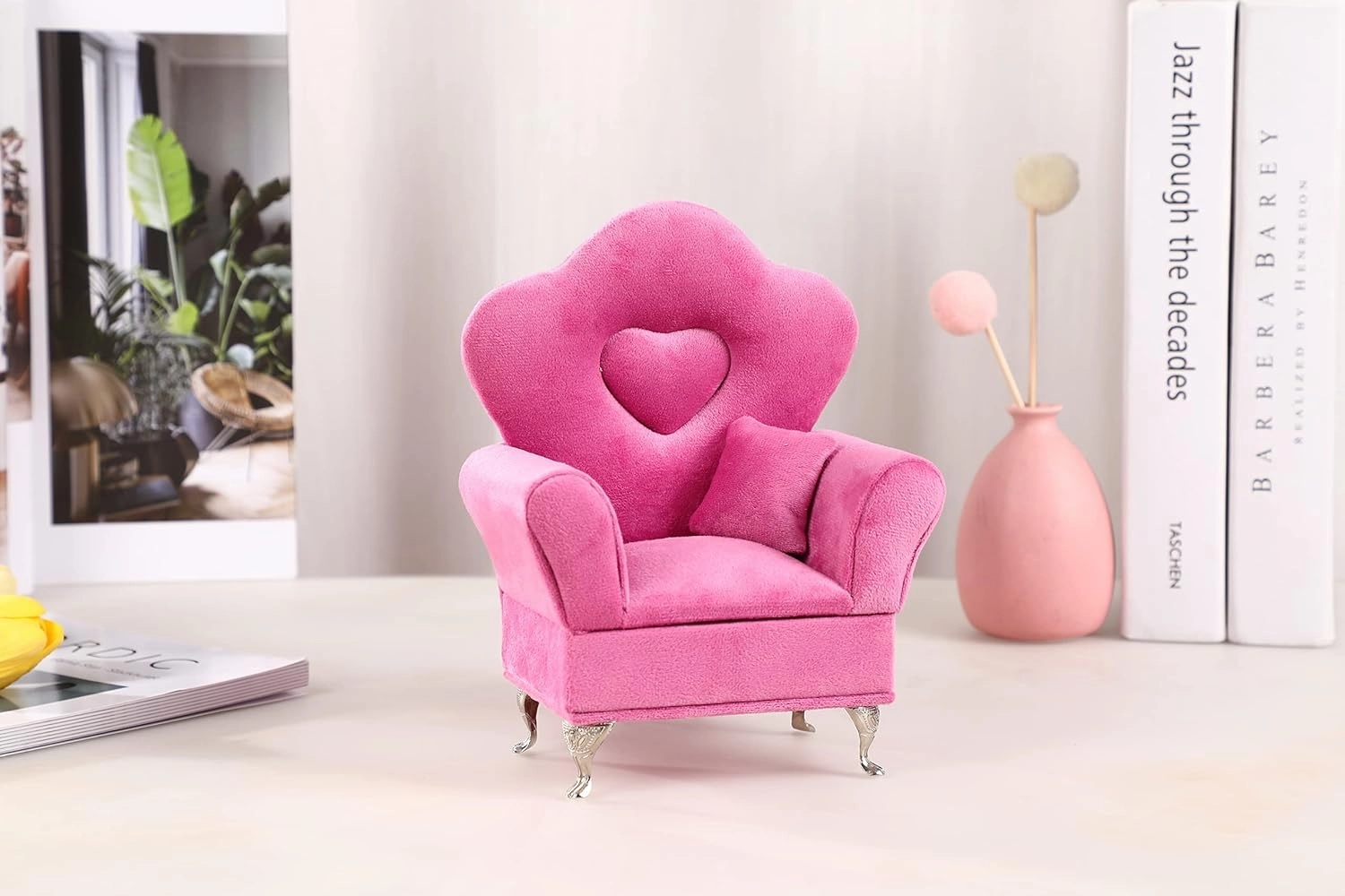 CONCISE Miniature Dollhouse Accessories Dollhouse Furniture 1/6 Scale Sofa Pink Jewelry Box Women Velvet Storage Jewelry Box