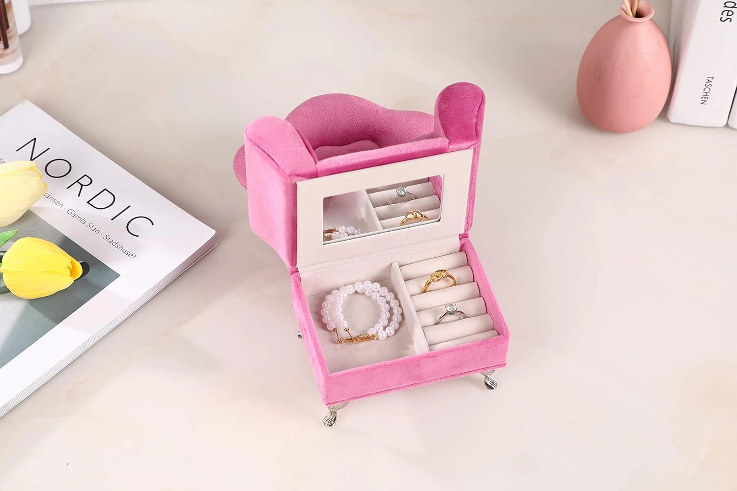 CONCISE Miniature Dollhouse Accessories Dollhouse Furniture 1/6 Scale Sofa Pink Jewelry Box Women Velvet Storage Jewelry Box
