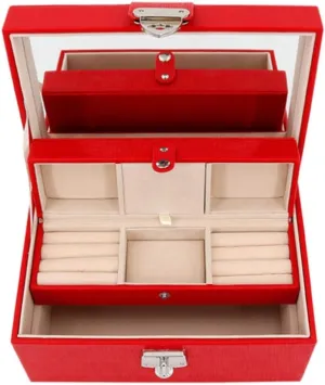 Cosmetic Storage Jewelry Storage Accessories Anniversary Birthday Gift Pu Jewelry Jewelry Ring Watch Storage Box Jewelry Box with Drawer (Color : Red Size : 21.6x14.2x10.6cm) (Blue 21.6x14.2x10.6cm)