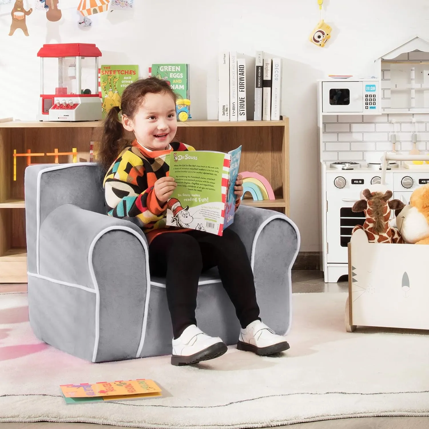 Costzon Kids Couch, Toddler Soft Sofa Chair w/Removable & Washable Velvet Surface for Preschool, Play Room, Nursery, Kindergarten, Toddler Sofa Couch for 0-5 Year Old Boys Girls Birthday Gift (Gray)