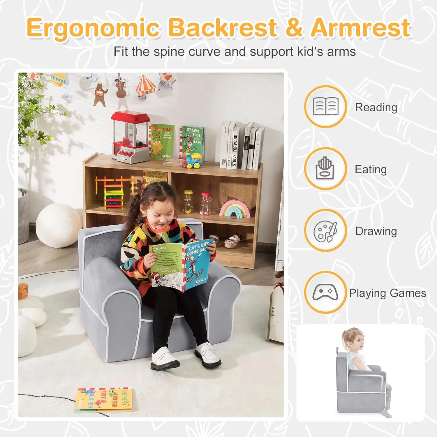 Costzon Kids Couch, Toddler Soft Sofa Chair w/Removable & Washable Velvet Surface for Preschool, Play Room, Nursery, Kindergarten, Toddler Sofa Couch for 0-5 Year Old Boys Girls Birthday Gift (Gray)
