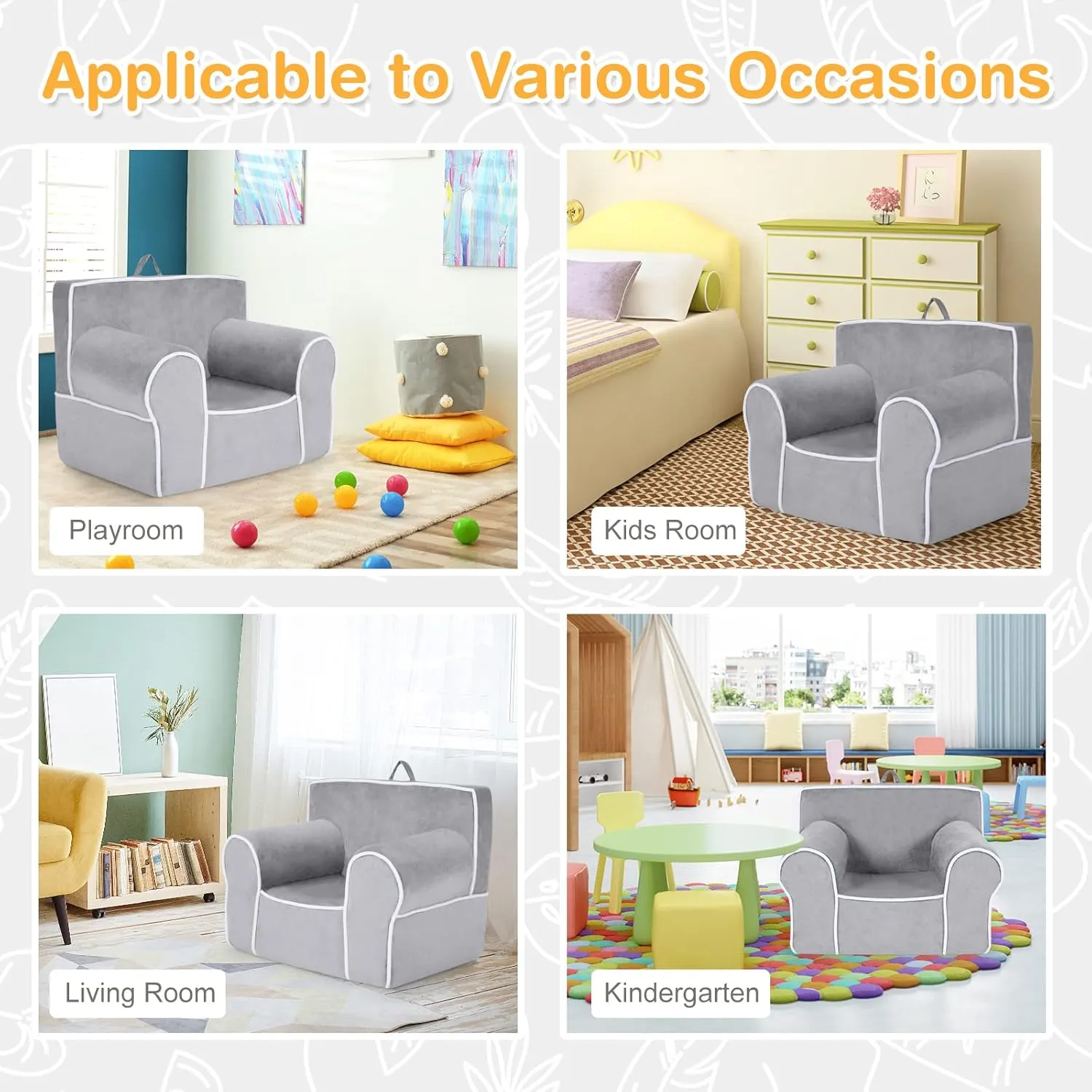 Costzon Kids Couch, Toddler Soft Sofa Chair w/Removable & Washable Velvet Surface for Preschool, Play Room, Nursery, Kindergarten, Toddler Sofa Couch for 0-5 Year Old Boys Girls Birthday Gift (Gray)