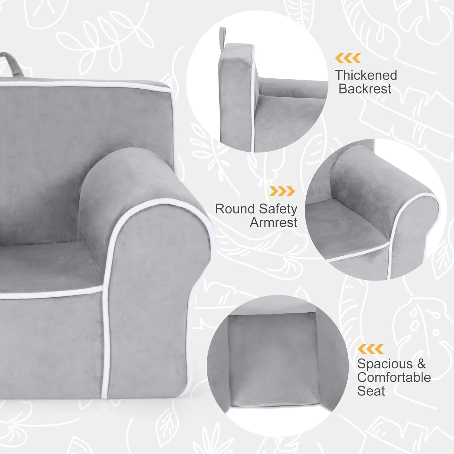 Costzon Kids Couch, Toddler Soft Sofa Chair w/Removable & Washable Velvet Surface for Preschool, Play Room, Nursery, Kindergarten, Toddler Sofa Couch for 0-5 Year Old Boys Girls Birthday Gift (Gray)
