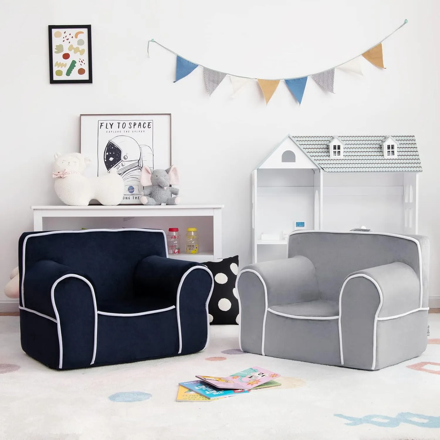 Costzon Kids Couch, Toddler Soft Sofa Chair w/Removable & Washable Velvet Surface for Preschool, Play Room, Nursery, Kindergarten, Toddler Sofa Couch for 0-5 Year Old Boys Girls Birthday Gift (Gray)