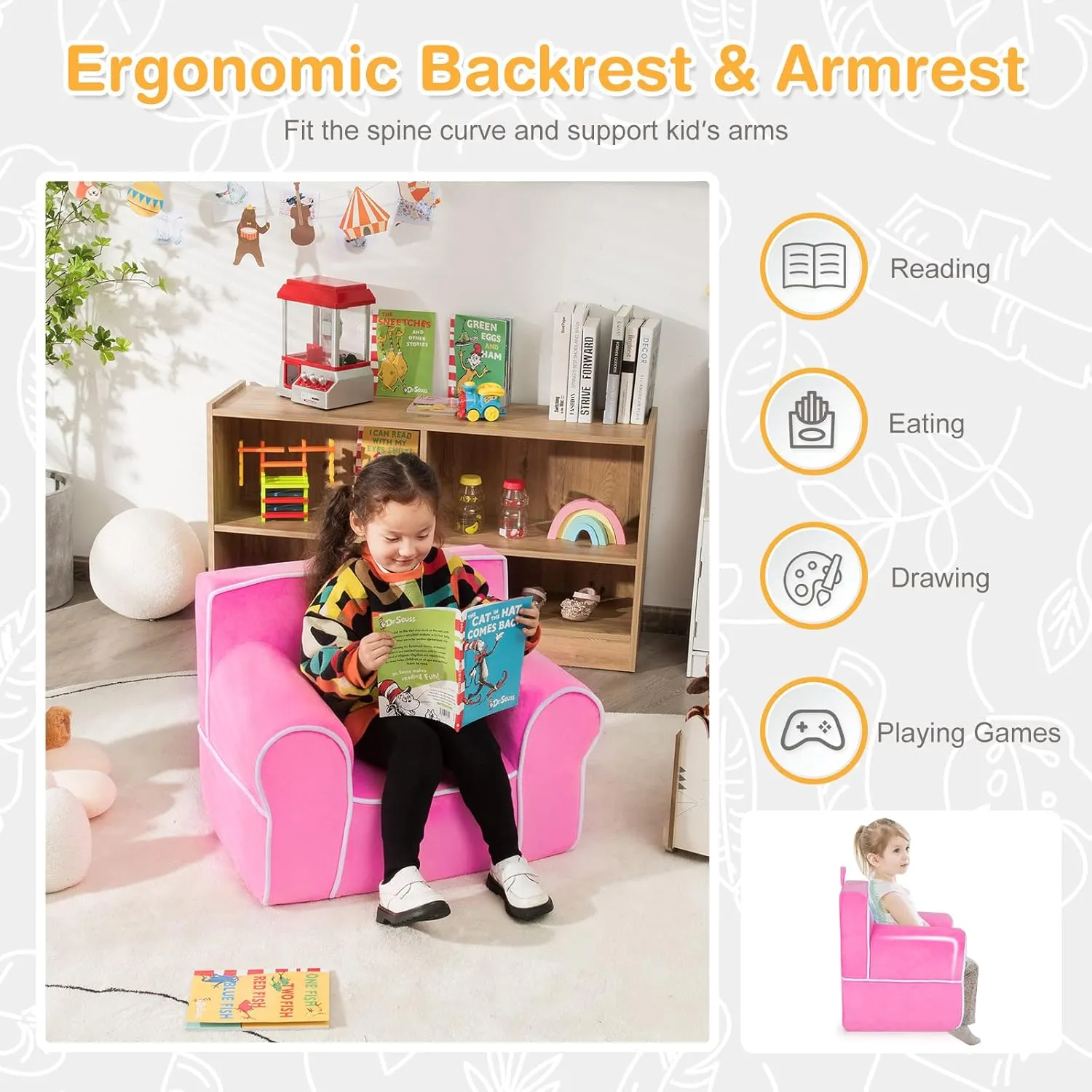 Costzon Kids Couch, Toddler Soft Sofa Chair w/Removable & Washable Velvet Surface for Preschool, Play Room, Nursery, Kindergarten, Toddler Sofa Couch for 0-5 Year Old Boys Girls Birthday Gift (Pink)