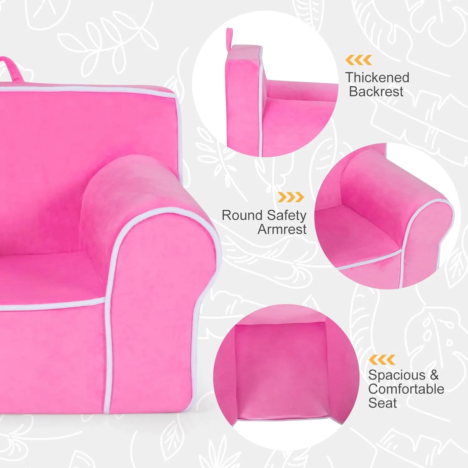 Costzon Kids Couch, Toddler Soft Sofa Chair w/Removable & Washable Velvet Surface for Preschool, Play Room, Nursery, Kindergarten, Toddler Sofa Couch for 0-5 Year Old Boys Girls Birthday Gift (Pink)