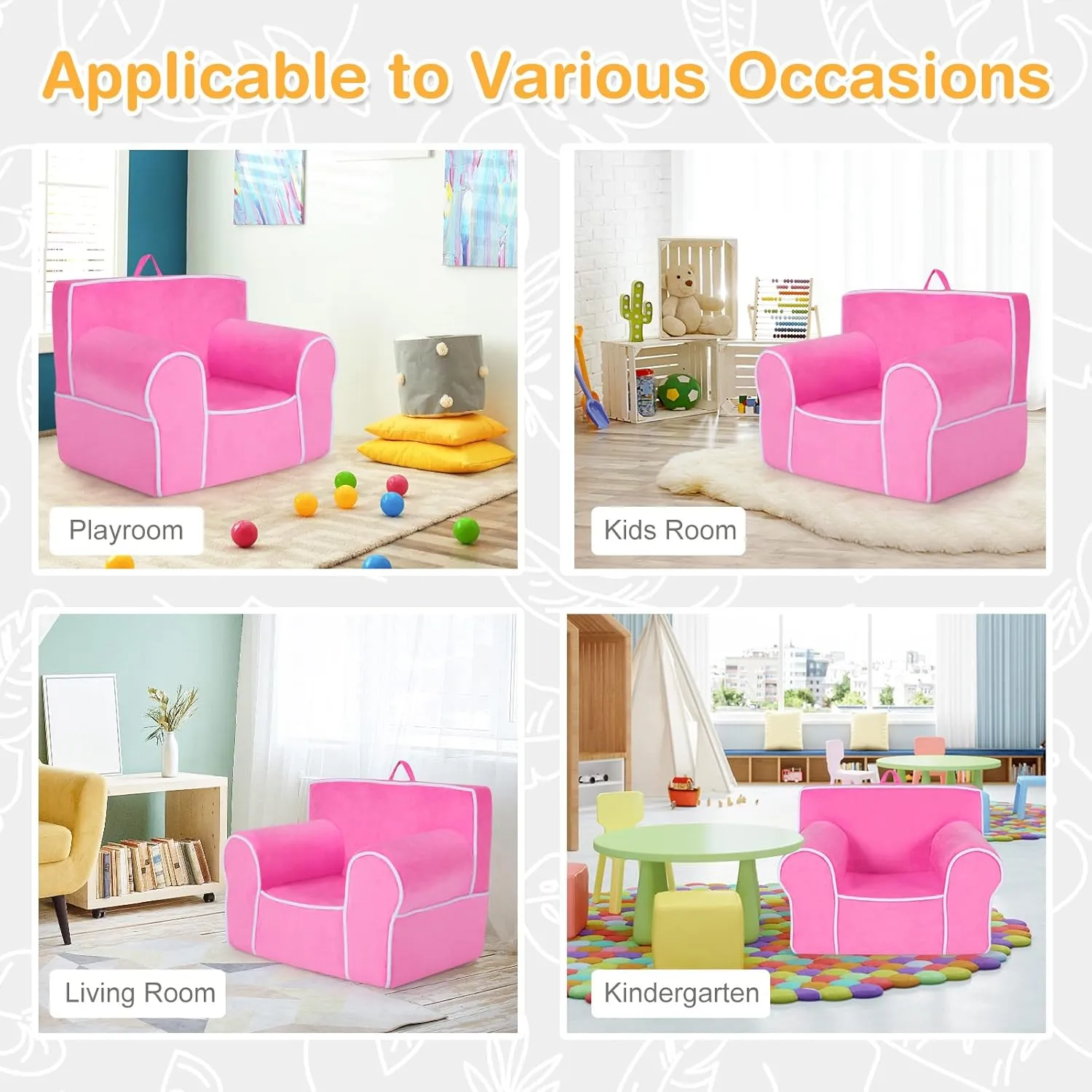 Costzon Kids Couch, Toddler Soft Sofa Chair w/Removable & Washable Velvet Surface for Preschool, Play Room, Nursery, Kindergarten, Toddler Sofa Couch for 0-5 Year Old Boys Girls Birthday Gift (Pink)