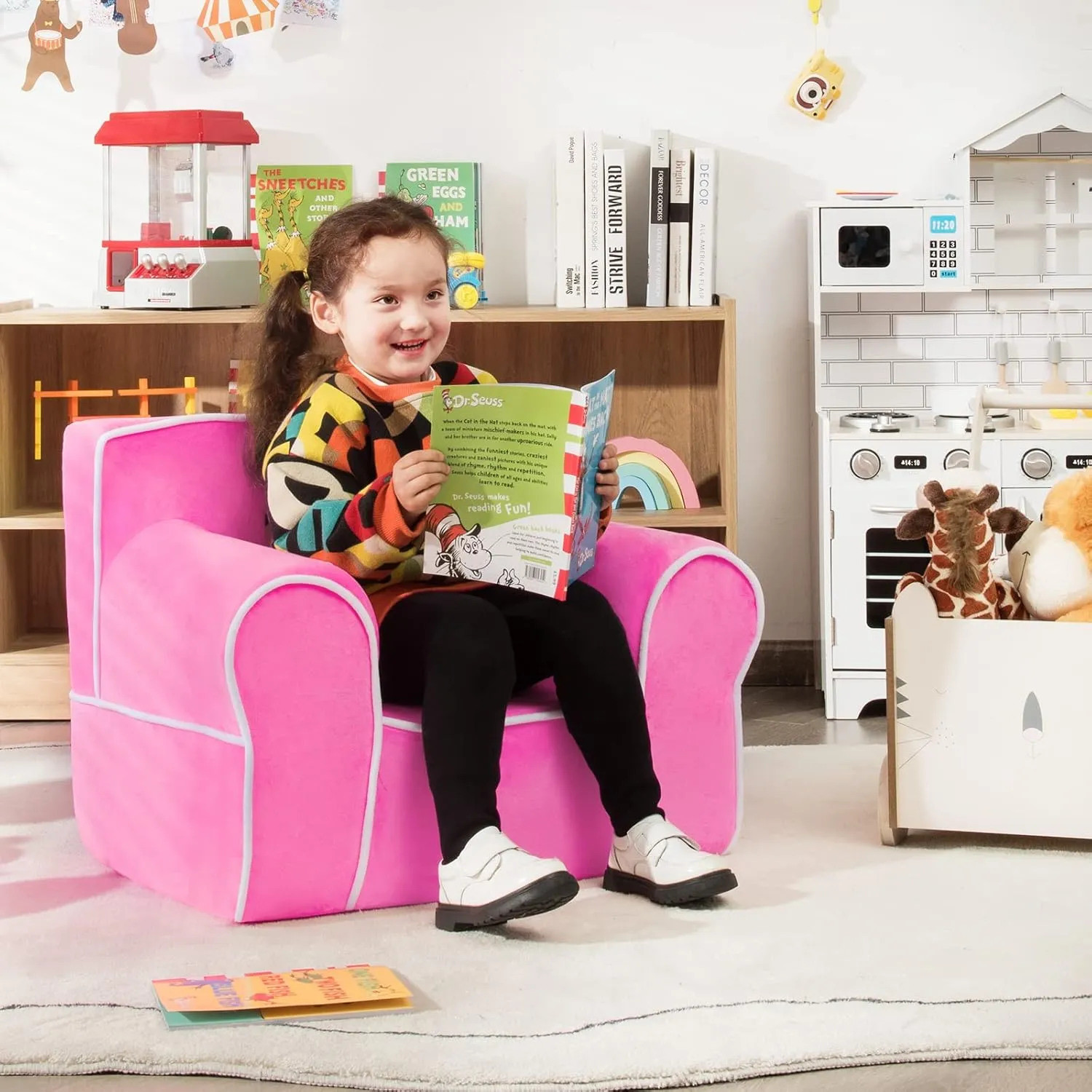 Costzon Kids Couch, Toddler Soft Sofa Chair w/Removable & Washable Velvet Surface for Preschool, Play Room, Nursery, Kindergarten, Toddler Sofa Couch for 0-5 Year Old Boys Girls Birthday Gift (Pink)