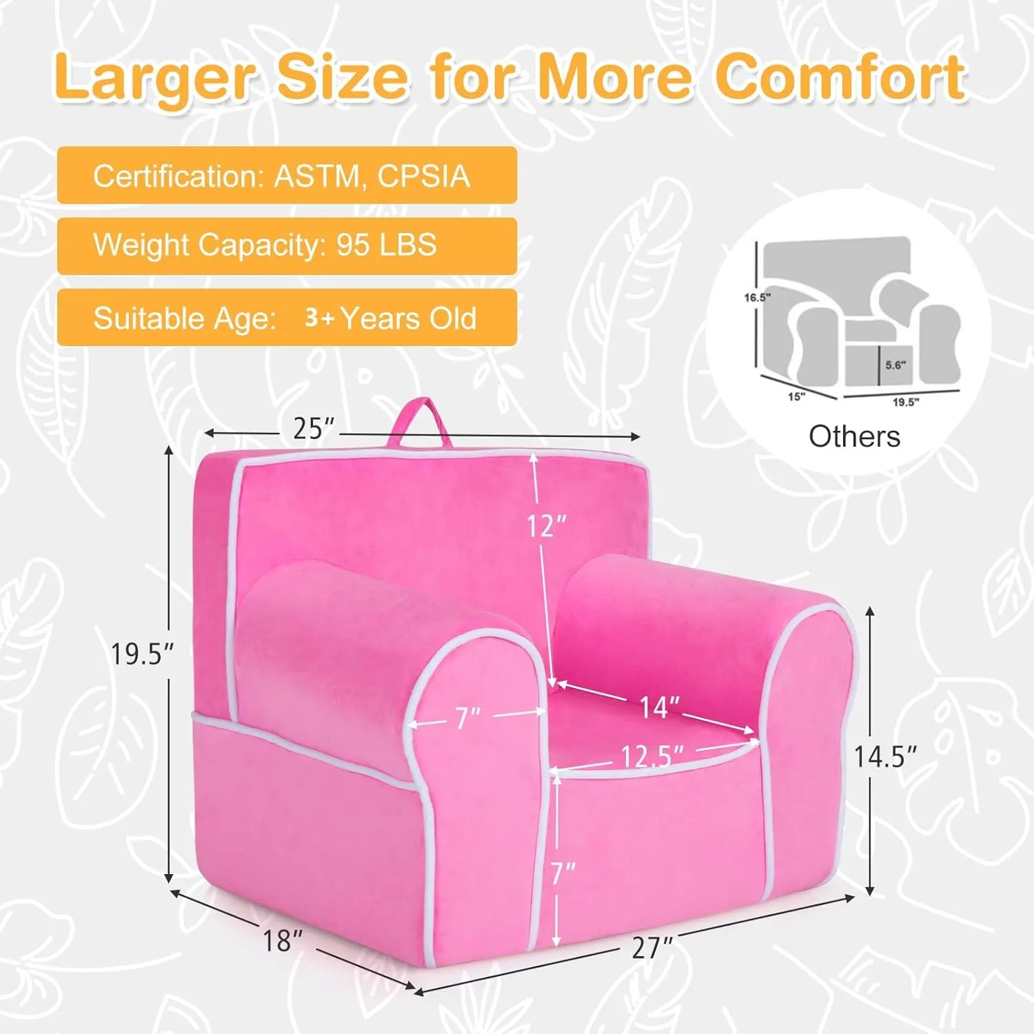 Costzon Kids Couch, Toddler Soft Sofa Chair w/Removable & Washable Velvet Surface for Preschool, Play Room, Nursery, Kindergarten, Toddler Sofa Couch for 0-5 Year Old Boys Girls Birthday Gift (Pink)
