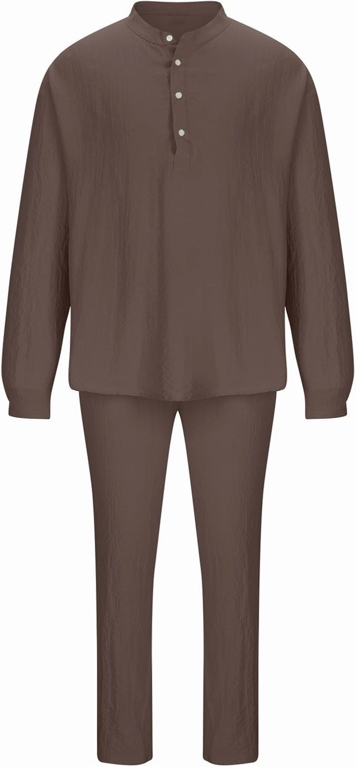 Cotton Linen Sets for Men 2 Piece Button Down Shirt Long Sleeve Drawstring Waist Pants Fall Fashion Outfits 2023